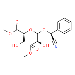 ChemSpider 2D Image | Methyl (2R)-3-[(S)-cyano(phenyl)methoxy]-2-hydroxy-3-{[(2S)-3-hydroxy-1-methoxy-1-oxo-2-propanyl]oxy}propanoate | C16H19NO8