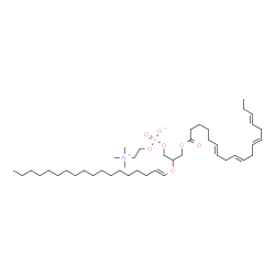 ChemSpider 2D Image | 3-[(6E,9E,12E,15E)-6,9,12,15-Octadecatetraenoyloxy]-2-[(1E)-1-octadecen-1-yloxy]propyl 2-(trimethylammonio)ethyl phosphate | C44H80NO7P