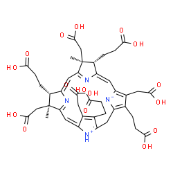 ChemSpider 2D Image | (2S,3S,17S,18S)-3,8,12,18-Tetrakis(2-carboxyethyl)-2,7,13,17-tetrakis(carboxymethyl)-2,17-dimethyl-3,10,17,18-tetrahydro-2H-porphin-23-ium-22-ide | C42H46N4O16
