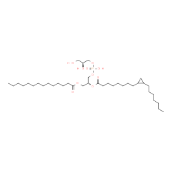ChemSpider 2D Image | (2R)-3-({[(2S)-2,3-Dihydroxypropoxy](hydroxy)phosphoryl}oxy)-2-{[8-(2-heptylcyclopropyl)octanoyl]oxy}propyl myristate | C38H73O10P