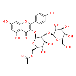 ChemSpider 2D Image | 5,7-Dihydroxy-2-(4-hydroxyphenyl)-4-oxo-4H-chromen-3-yl 6-O-acetyl-2-O-beta-D-glucopyranosyl-beta-D-glucopyranoside | C29H32O17