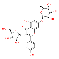 ChemSpider 2D Image | 3-(beta-D-Arabinofuranosyloxy)-5-hydroxy-2-(4-hydroxyphenyl)-4-oxo-4H-chromen-7-yl 6-deoxy-alpha-L-mannopyranoside | C26H28O14