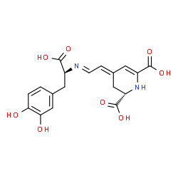 ChemSpider 2D Image | (2S,4E)-4-[(2E)-2-{[(1S)-1-Carboxy-2-(3,4-dihydroxyphenyl)ethyl]imino}ethylidene]-1,2,3,4-tetrahydro-2,6-pyridinedicarboxylic acid | C18H18N2O8