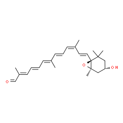 ChemSpider 2D Image | (2E,4E,6E,8E,10Z,12E)-13-[(1S,4S,6R)-4-Hydroxy-2,2,6-trimethyl-7-oxabicyclo[4.1.0]hept-1-yl]-2,7,11-trimethyl-2,4,6,8,10,12-tridecahexaenal | C25H34O3