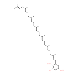 ChemSpider 2D Image | 2-[(2E,6E,10E,14E,18E,22E)-3,7,11,15,19,23,26-Heptamethyl-2,6,10,14,18,22,25-heptacosaheptaen-1-yl]-6-methoxy-1,4-benzenediol | C41H62O3