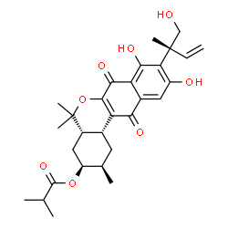 ChemSpider 2D Image | (2R,3S,4aS,12bR)-8,10-Dihydroxy-9-[(2R)-1-hydroxy-2-methyl-3-buten-2-yl]-2,5,5-trimethyl-7,12-dioxo-1,3,4,4a,5,7,12,12b-octahydro-2H-dibenzo[c,g]chromen-3-yl 2-methylpropanoate | C29H36O8