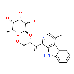 ChemSpider 2D Image | (2S)-3-Hydroxy-1-(4-methyl-9H-beta-carbolin-1-yl)-1-oxo-2-propanyl 6-deoxy-alpha-D-talopyranoside | C21H24N2O7