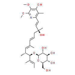 ChemSpider 2D Image | (2E,4R,5R,6E,8E,11S,12E)-11-Hydroxy-13-(4-hydroxy-5,6-dimethoxy-3-methyl-2-pyridinyl)-3,5,7,11-tetramethyl-2,6,8,12-tridecatetraen-4-yl beta-D-glucopyranoside | C31H47NO10