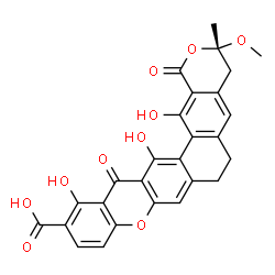 ChemSpider 2D Image | (3S)-13,15,16-Trihydroxy-3-methoxy-3-methyl-1,14-dioxo-1,3,4,6,7,14-hexahydropyrano[4',3':6,7]naphtho[1,2-b]xanthene-12-carboxylic acid | C27H20O10
