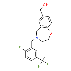 ChemSpider 2D Image | {4-[2-Fluoro-5-(trifluoromethyl)benzyl]-2,3,4,5-tetrahydro-1,4-benzoxazepin-7-yl}methanol | C18H17F4NO2