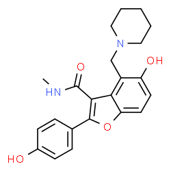 ChemSpider 2D Image | 5-Hydroxy-2-(4-hydroxyphenyl)-N-methyl-4-(1-piperidinylmethyl)-1-benzofuran-3-carboxamide | C22H24N2O4