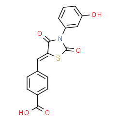 ChemSpider 2D Image | 4-{(Z)-[3-(3-Hydroxyphenyl)-2,4-dioxo-1,3-thiazolidin-5-ylidene]methyl}benzoic acid | C17H11NO5S