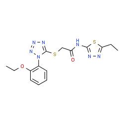 ChemSpider 2D Image | 2-{[1-(2-Ethoxyphenyl)-1H-tetrazol-5-yl]sulfanyl}-N-(5-ethyl-1,3,4-thiadiazol-2-yl)acetamide | C15H17N7O2S2