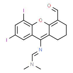ChemSpider 2D Image | N'-(4-Formyl-5,7-diiodo-2,3-dihydro-1H-xanthen-9-yl)-N,N-dimethylimidoformamide | C17H16I2N2O2