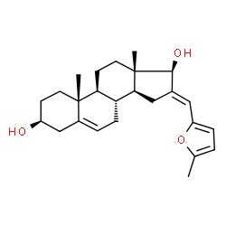 ChemSpider 2D Image | (3beta,16E,17beta)-16-[(5-Methyl-2-furyl)methylene]androst-5-ene-3,17-diol | C25H34O3