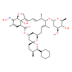 ChemSpider 2D Image | (1'S,2R,4'S,5S,6R,8'R,10'E,12'S,13'S,14'E,16'E,20'R,21'E,24'S)-6-Cyclohexyl-24'-hydroxy-21'-(hydroxyimino)-5,11',13',22'-tetramethyl-2'-oxo-3,4,5,6-tetrahydrospiro[pyran-2,6'-[3,7,19]trioxatetracyclo[
15.6.1.1~4,8~.0~20,24~]pentacosa[10,14,16,22]tetraen]-12'-yl 2,6-dideoxy-3-O-methyl-alpha-L-arabino-hexopyranoside | C43H63NO11