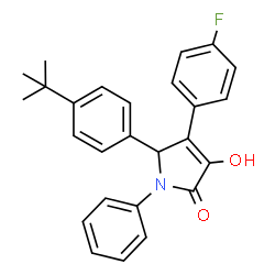 ChemSpider 2D Image | 4-(4-Fluorophenyl)-3-hydroxy-5-[4-(2-methyl-2-propanyl)phenyl]-1-phenyl-1,5-dihydro-2H-pyrrol-2-one | C26H24FNO2