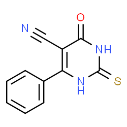ChemSpider 2D Image | 6-Oxo-4-phenyl-2-sulfanyl-1,6-dihydropyrimidine-5-carbonitrile | C11H7N3OS