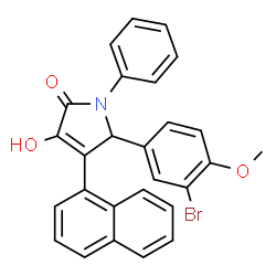 ChemSpider 2D Image | 5-(3-Bromo-4-methoxyphenyl)-3-hydroxy-4-(1-naphthyl)-1-phenyl-1,5-dihydro-2H-pyrrol-2-one | C27H20BrNO3