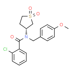 ChemSpider 2D Image | 2-Chloro-N-[(3R)-1,1-dioxidotetrahydro-3-thiophenyl]-N-(4-methoxybenzyl)benzamide | C19H20ClNO4S