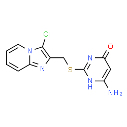 ChemSpider 2D Image | 6-Amino-2-{[(3-chloroimidazo[1,2-a]pyridin-2-yl)methyl]sulfanyl}-4(1H)-pyrimidinone | C12H10ClN5OS