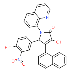 ChemSpider 2D Image | 3-Hydroxy-5-(4-hydroxy-3-nitrophenyl)-4-(1-naphthyl)-1-(8-quinolinyl)-1,5-dihydro-2H-pyrrol-2-one | C29H19N3O5