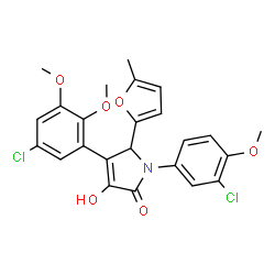 ChemSpider 2D Image | 4-(5-Chloro-2,3-dimethoxyphenyl)-1-(3-chloro-4-methoxyphenyl)-3-hydroxy-5-(5-methyl-2-furyl)-1,5-dihydro-2H-pyrrol-2-one | C24H21Cl2NO6