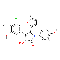 ChemSpider 2D Image | 4-(3-Chloro-4,5-dimethoxyphenyl)-1-(3-chloro-4-methoxyphenyl)-3-hydroxy-5-(5-methyl-2-furyl)-1,5-dihydro-2H-pyrrol-2-one | C24H21Cl2NO6