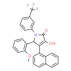 ChemSpider 2D Image | 3-Hydroxy-5-(2-methoxyphenyl)-4-(1-naphthyl)-1-[3-(trifluoromethyl)phenyl]-1,5-dihydro-2H-pyrrol-2-one | C28H20F3NO3