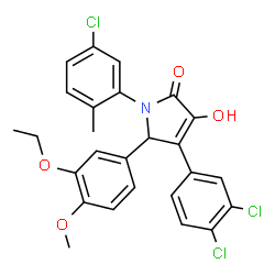 ChemSpider 2D Image | 1-(5-Chloro-2-methylphenyl)-4-(3,4-dichlorophenyl)-5-(3-ethoxy-4-methoxyphenyl)-3-hydroxy-1,5-dihydro-2H-pyrrol-2-one | C26H22Cl3NO4