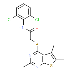 ChemSpider 2D Image | N-(2,6-Dichlorophenyl)-2-[(2,5,6-trimethylthieno[2,3-d]pyrimidin-4-yl)sulfanyl]acetamide | C17H15Cl2N3OS2