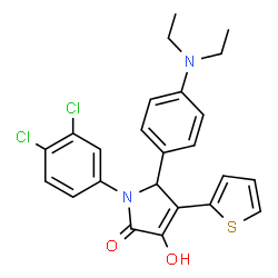 ChemSpider 2D Image | 1-(3,4-Dichlorophenyl)-5-[4-(diethylamino)phenyl]-3-hydroxy-4-(2-thienyl)-1,5-dihydro-2H-pyrrol-2-one | C24H22Cl2N2O2S