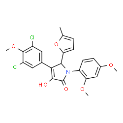 ChemSpider 2D Image | 4-(3,5-Dichloro-4-methoxyphenyl)-1-(2,4-dimethoxyphenyl)-3-hydroxy-5-(5-methyl-2-furyl)-1,5-dihydro-2H-pyrrol-2-one | C24H21Cl2NO6