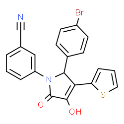 ChemSpider 2D Image | 3-[2-(4-Bromophenyl)-4-hydroxy-5-oxo-3-(2-thienyl)-2,5-dihydro-1H-pyrrol-1-yl]benzonitrile | C21H13BrN2O2S