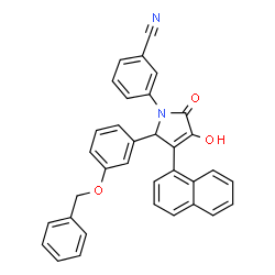 ChemSpider 2D Image | 3-{2-[3-(Benzyloxy)phenyl]-4-hydroxy-3-(1-naphthyl)-5-oxo-2,5-dihydro-1H-pyrrol-1-yl}benzonitrile | C34H24N2O3