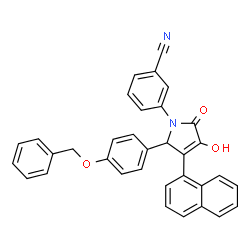ChemSpider 2D Image | 3-{2-[4-(Benzyloxy)phenyl]-4-hydroxy-3-(1-naphthyl)-5-oxo-2,5-dihydro-1H-pyrrol-1-yl}benzonitrile | C34H24N2O3
