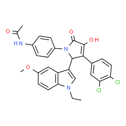 ChemSpider 2D Image | N-{4-[3-(3,4-Dichlorophenyl)-2-(1-ethyl-5-methoxy-1H-indol-3-yl)-4-hydroxy-5-oxo-2,5-dihydro-1H-pyrrol-1-yl]phenyl}acetamide | C29H25Cl2N3O4