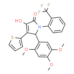 ChemSpider 2D Image | 3-Hydroxy-4-(2-thienyl)-1-[2-(trifluoromethyl)phenyl]-5-(2,4,5-trimethoxyphenyl)-1,5-dihydro-2H-pyrrol-2-one | C24H20F3NO5S
