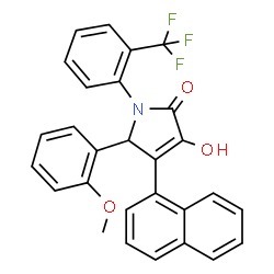 ChemSpider 2D Image | 3-Hydroxy-5-(2-methoxyphenyl)-4-(1-naphthyl)-1-[2-(trifluoromethyl)phenyl]-1,5-dihydro-2H-pyrrol-2-one | C28H20F3NO3