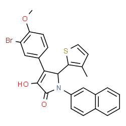 ChemSpider 2D Image | 4-(3-Bromo-4-methoxyphenyl)-3-hydroxy-5-(3-methyl-2-thienyl)-1-(2-naphthyl)-1,5-dihydro-2H-pyrrol-2-one | C26H20BrNO3S