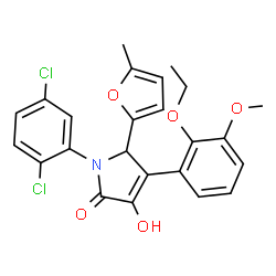 ChemSpider 2D Image | 1-(2,5-Dichlorophenyl)-4-(2-ethoxy-3-methoxyphenyl)-3-hydroxy-5-(5-methyl-2-furyl)-1,5-dihydro-2H-pyrrol-2-one | C24H21Cl2NO5