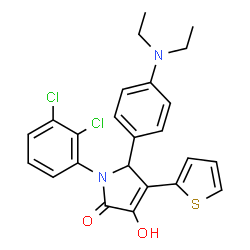 ChemSpider 2D Image | 1-(2,3-Dichlorophenyl)-5-[4-(diethylamino)phenyl]-3-hydroxy-4-(2-thienyl)-1,5-dihydro-2H-pyrrol-2-one | C24H22Cl2N2O2S
