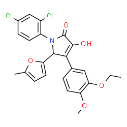 ChemSpider 2D Image | 1-(2,4-Dichlorophenyl)-4-(3-ethoxy-4-methoxyphenyl)-3-hydroxy-5-(5-methyl-2-furyl)-1,5-dihydro-2H-pyrrol-2-one | C24H21Cl2NO5
