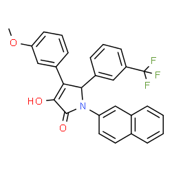 ChemSpider 2D Image | 3-Hydroxy-4-(3-methoxyphenyl)-1-(2-naphthyl)-5-[3-(trifluoromethyl)phenyl]-1,5-dihydro-2H-pyrrol-2-one | C28H20F3NO3