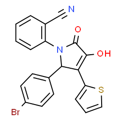 ChemSpider 2D Image | 2-[2-(4-Bromophenyl)-4-hydroxy-5-oxo-3-(2-thienyl)-2,5-dihydro-1H-pyrrol-1-yl]benzonitrile | C21H13BrN2O2S