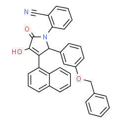 ChemSpider 2D Image | 2-{2-[3-(Benzyloxy)phenyl]-4-hydroxy-3-(1-naphthyl)-5-oxo-2,5-dihydro-1H-pyrrol-1-yl}benzonitrile | C34H24N2O3