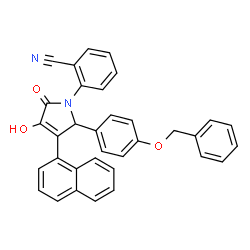 ChemSpider 2D Image | 2-{2-[4-(Benzyloxy)phenyl]-4-hydroxy-3-(1-naphthyl)-5-oxo-2,5-dihydro-1H-pyrrol-1-yl}benzonitrile | C34H24N2O3