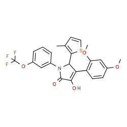 ChemSpider 2D Image | 4-(2,4-Dimethoxyphenyl)-3-hydroxy-5-(3-methyl-2-thienyl)-1-[3-(trifluoromethoxy)phenyl]-1,5-dihydro-2H-pyrrol-2-one | C24H20F3NO5S