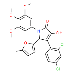 ChemSpider 2D Image | 4-(2,4-Dichlorophenyl)-3-hydroxy-5-(5-methyl-2-furyl)-1-(3,4,5-trimethoxyphenyl)-1,5-dihydro-2H-pyrrol-2-one | C24H21Cl2NO6