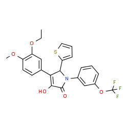 ChemSpider 2D Image | 4-(3-Ethoxy-4-methoxyphenyl)-3-hydroxy-5-(2-thienyl)-1-[3-(trifluoromethoxy)phenyl]-1,5-dihydro-2H-pyrrol-2-one | C24H20F3NO5S